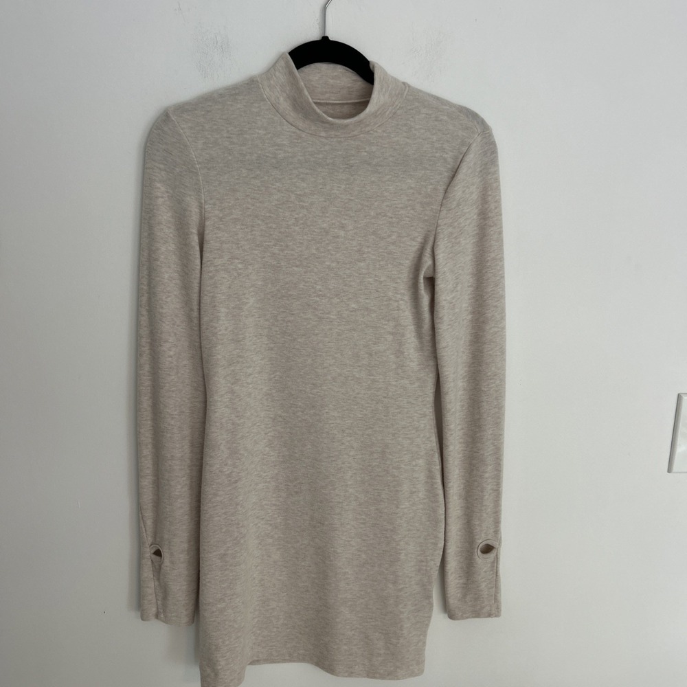 Daisy Women's Large Long Sleeve Mock Neck Beige Form Fitting Mini Dress